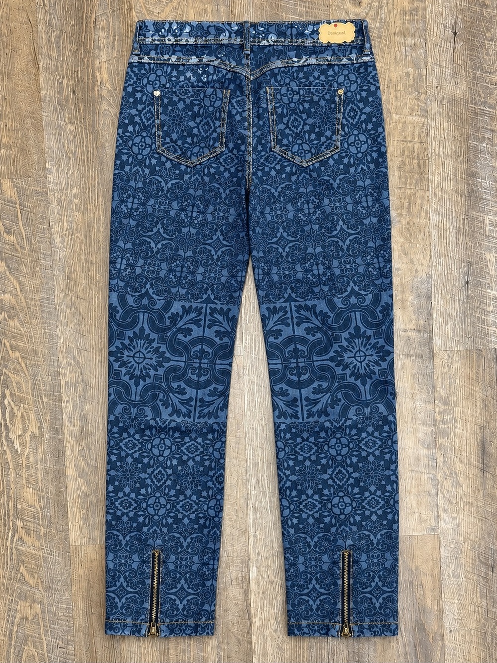 Desigual Blue Floral All Over Print Low Rise Distressed Skinny Y2K Jeans Size 28 - Picture 2 of 10